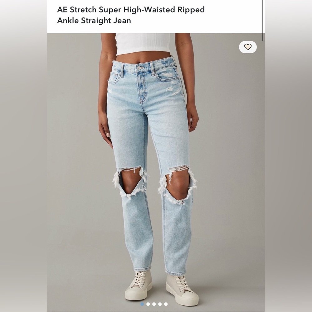 American Eagle Super High-Waisted Ripped Ankle Straight Jean